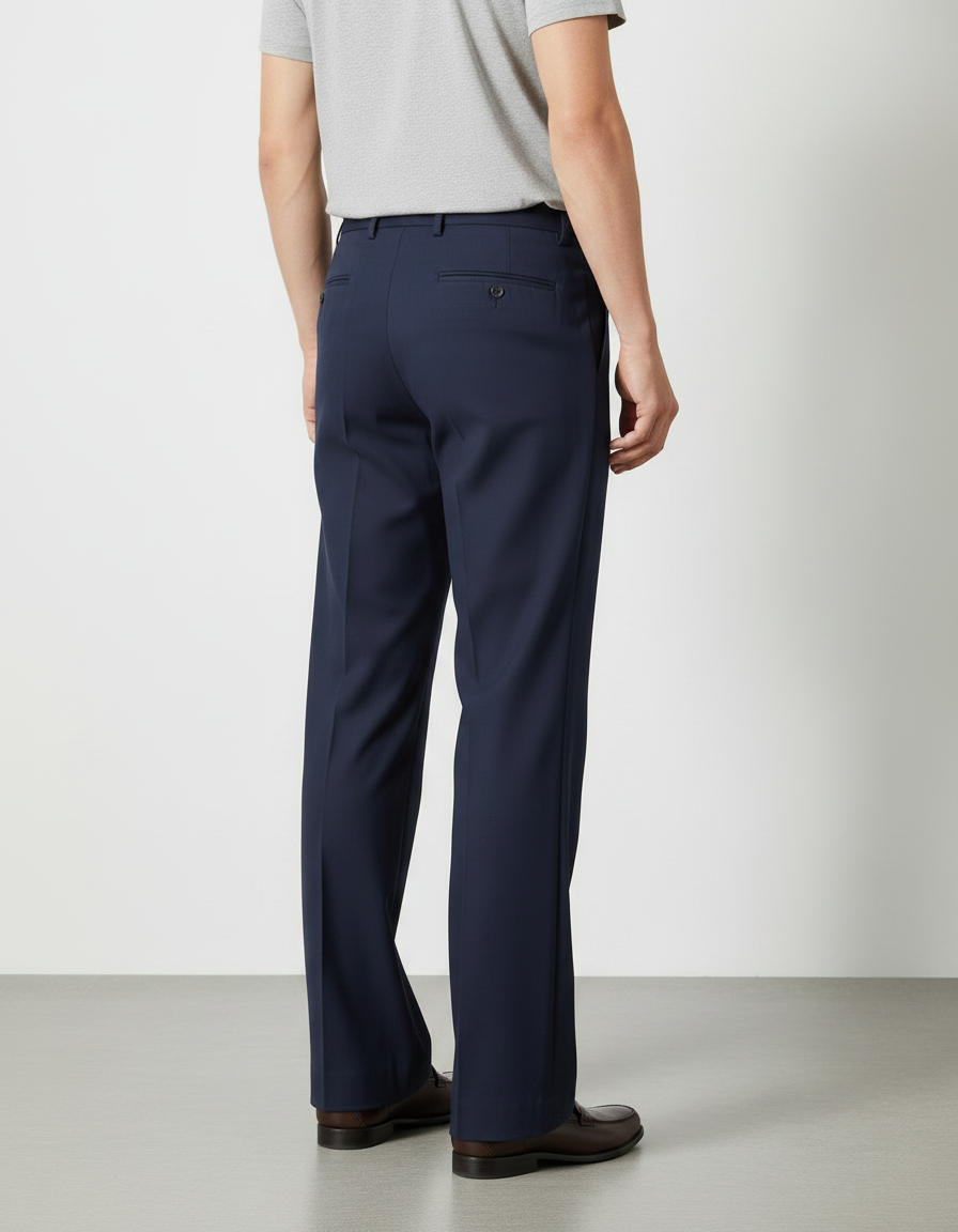 Pantalon Fluide Bleu Marine Droit Ample Homme Élégant - Gabardine - vue 2