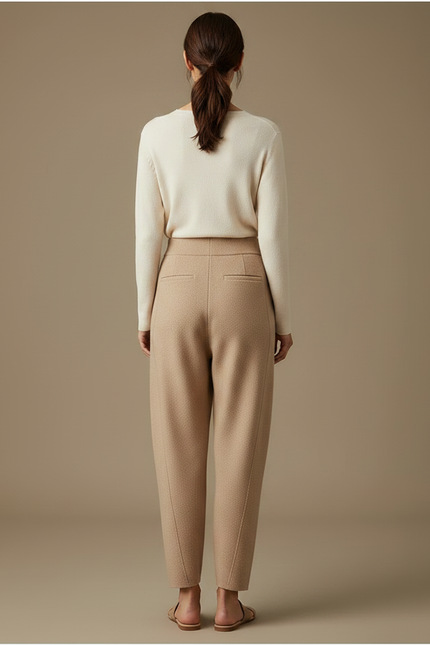 Pantalon Fluide Beige Maille Ample Décontracté Femme - vue 2