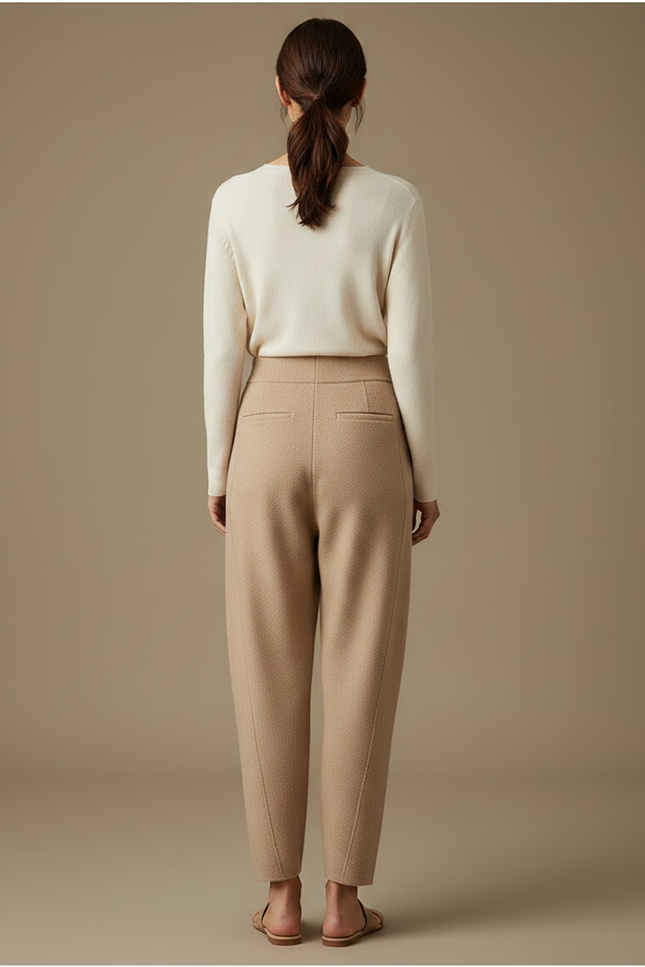 Pantalon Fluide Beige Maille Ample Décontracté Femme - vue 2