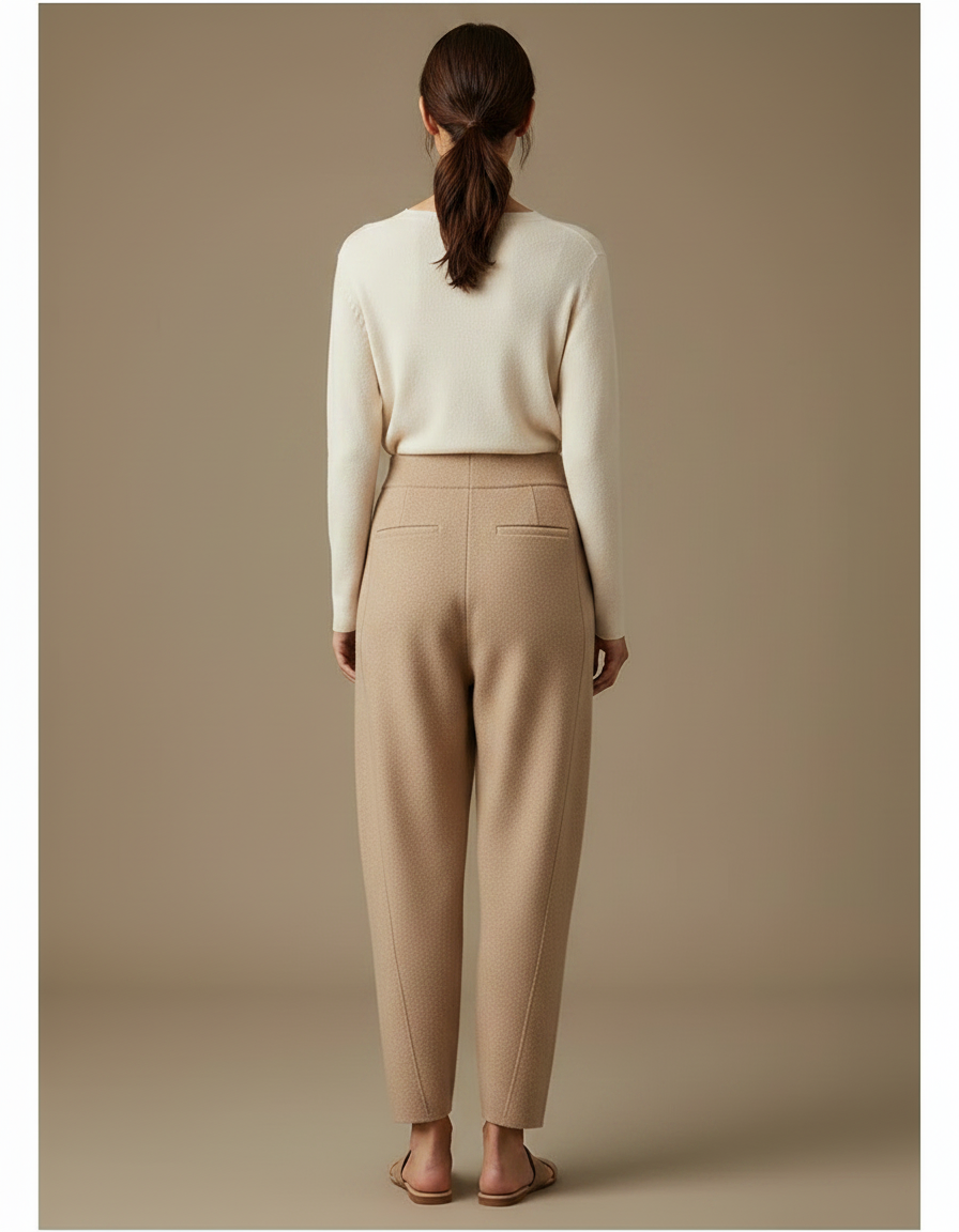 Pantalon Fluide Beige Maille Ample Décontracté Femme - vue 2