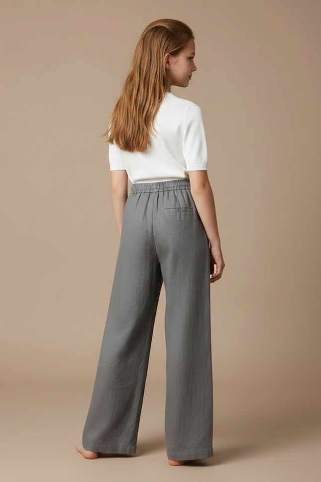 Pantalon Fluide Gris Ample Coton Lin Confortable - vue 2