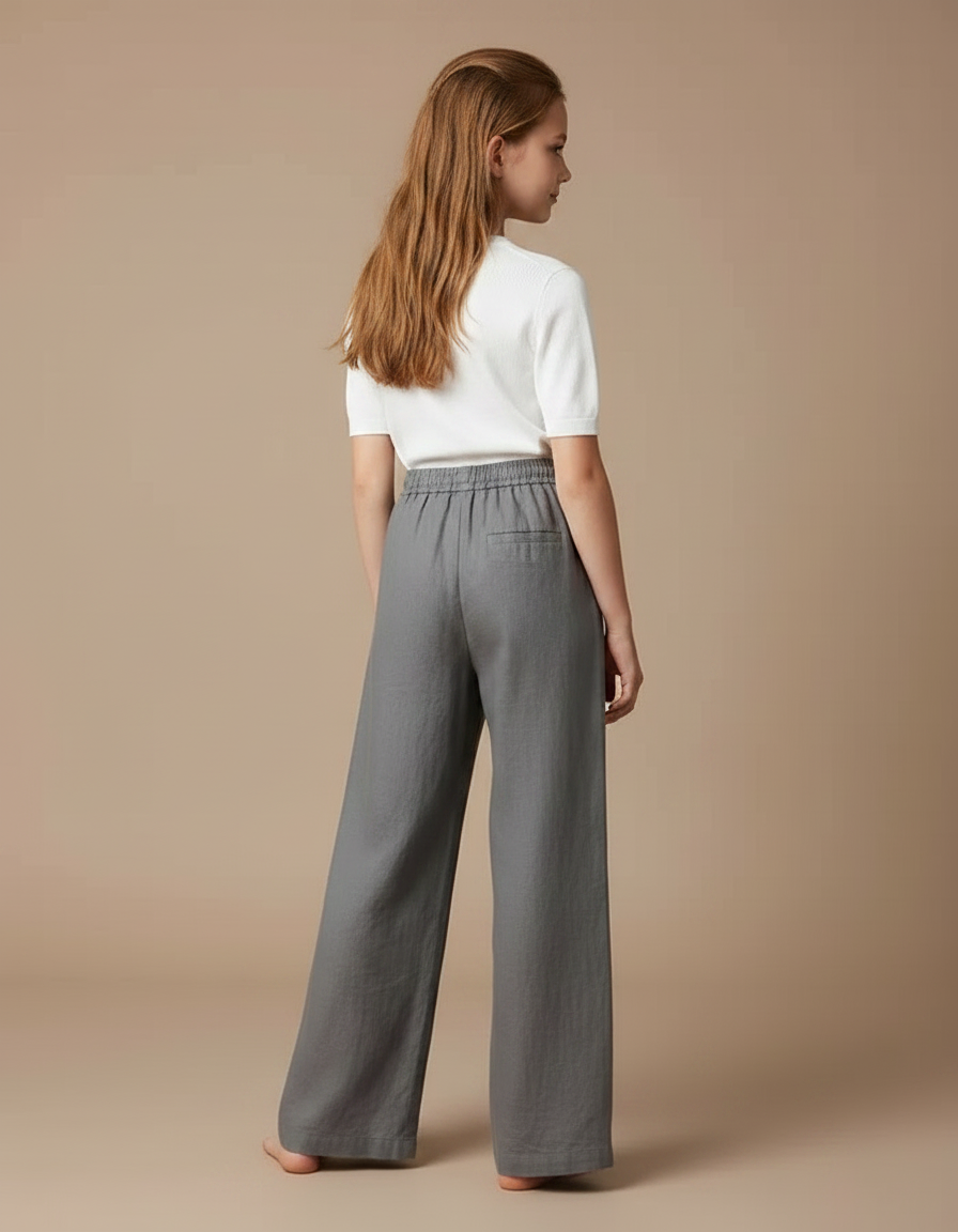 Pantalon Fluide Gris Ample Coton Lin Confortable - vue 2