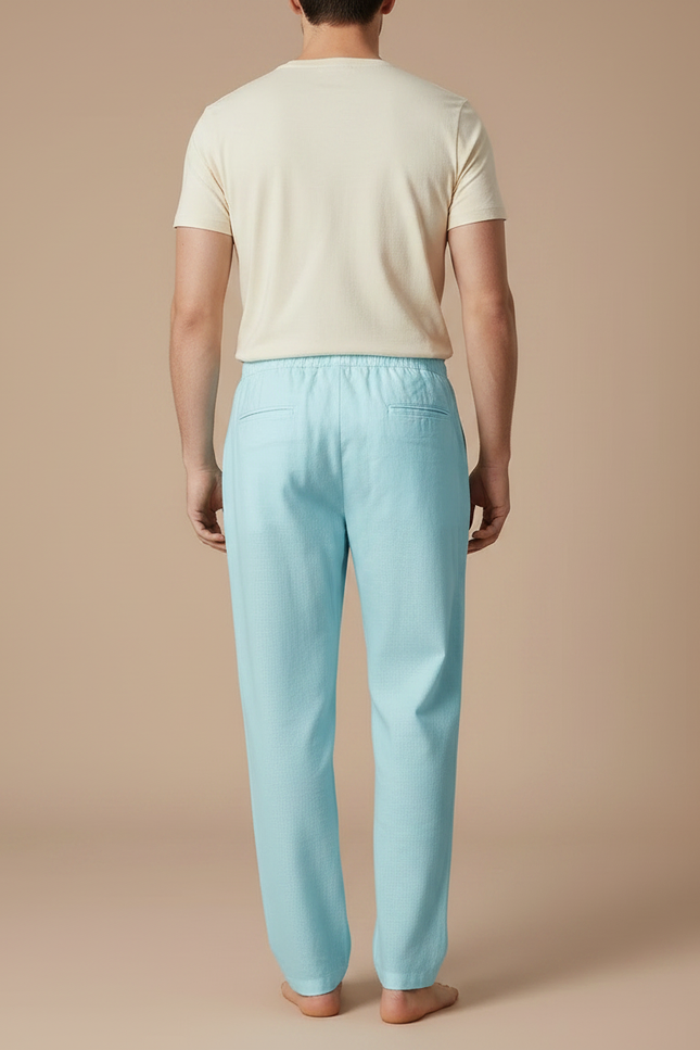 Pantalon Fluide Homme Bleu Ciel Lin Cordon Décontracté - vue 2