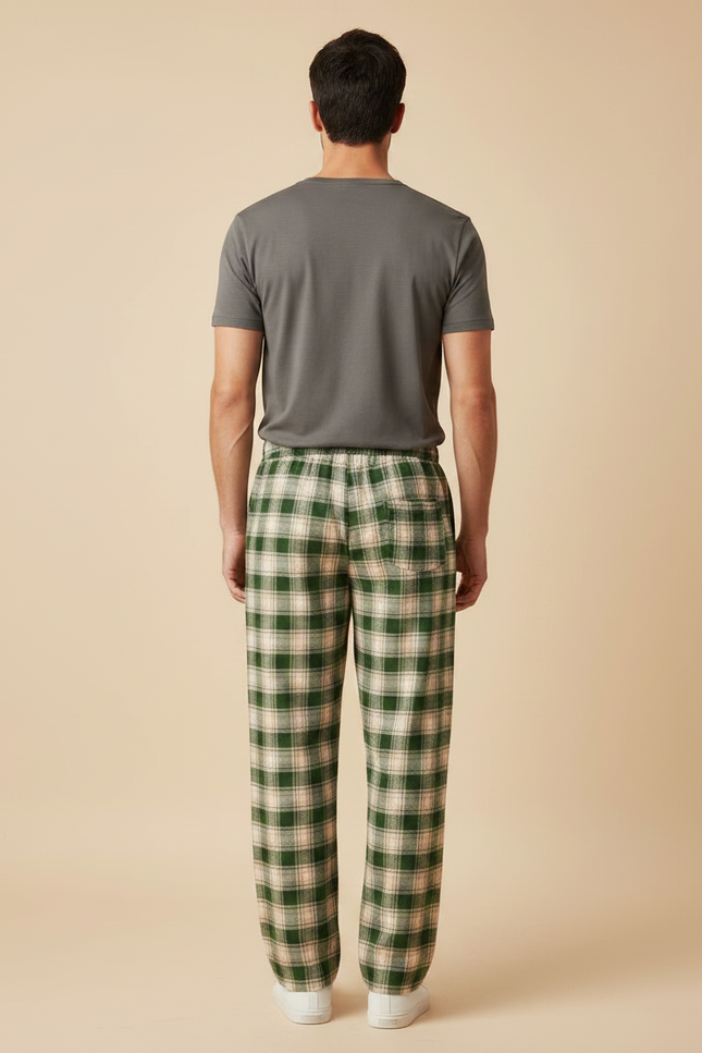 Pantalon Fluide Carreaux Vert Ample Décontracté Homme - Molleton - vue 2