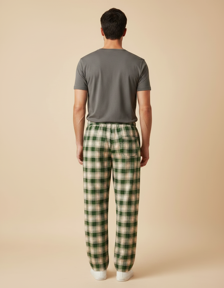 Pantalon Fluide Carreaux Vert Ample Décontracté Homme - Molleton - vue 2