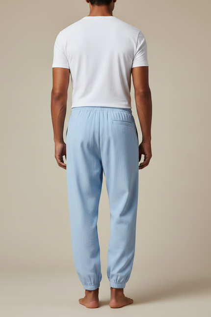 Pantalon Fluide Cargo Coton Lin Ample Homme Bleu - vue 2