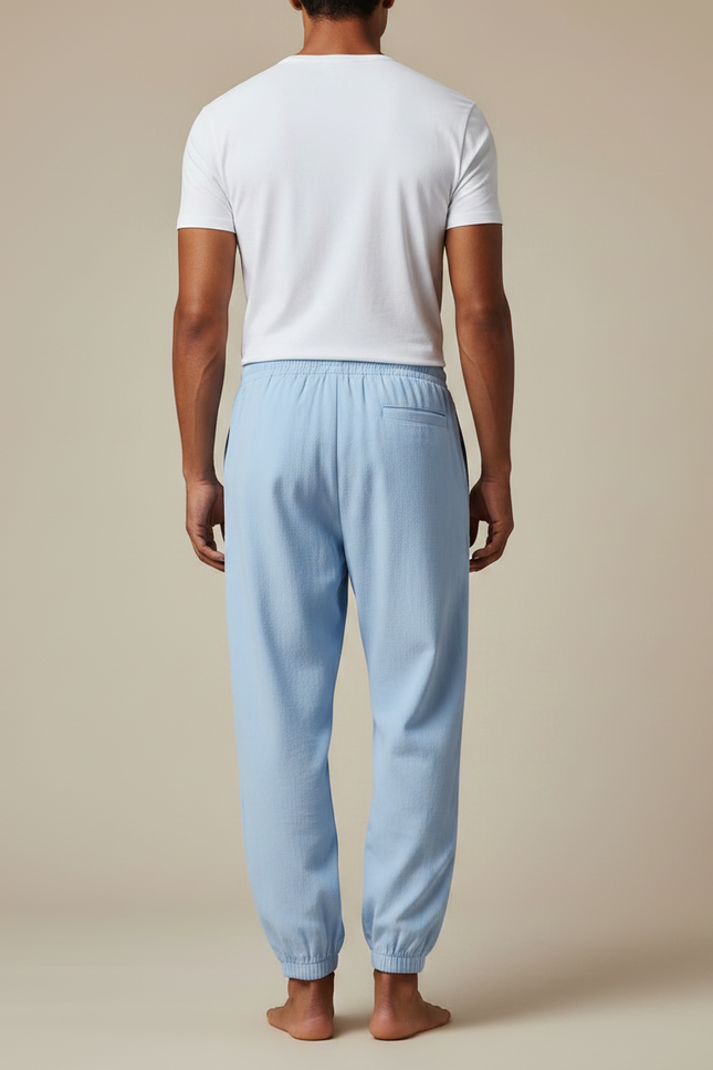 Pantalon Fluide Cargo Coton Lin Ample Homme Bleu - vue 2