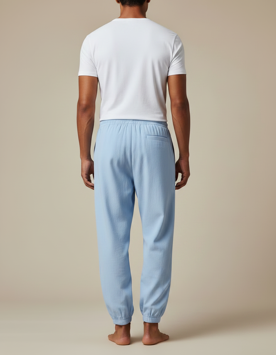 Pantalon Fluide Cargo Coton Lin Ample Homme Bleu - vue 2