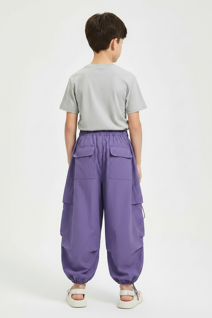 Pantalon Fluide Violet Cargo Ample Enfant Décontracté - Polyester - vue 2