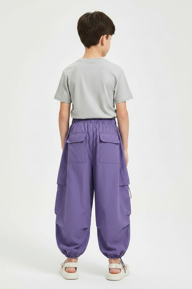 Pantalon Fluide Violet Cargo Ample Enfant Décontracté - Polyester - vue 2