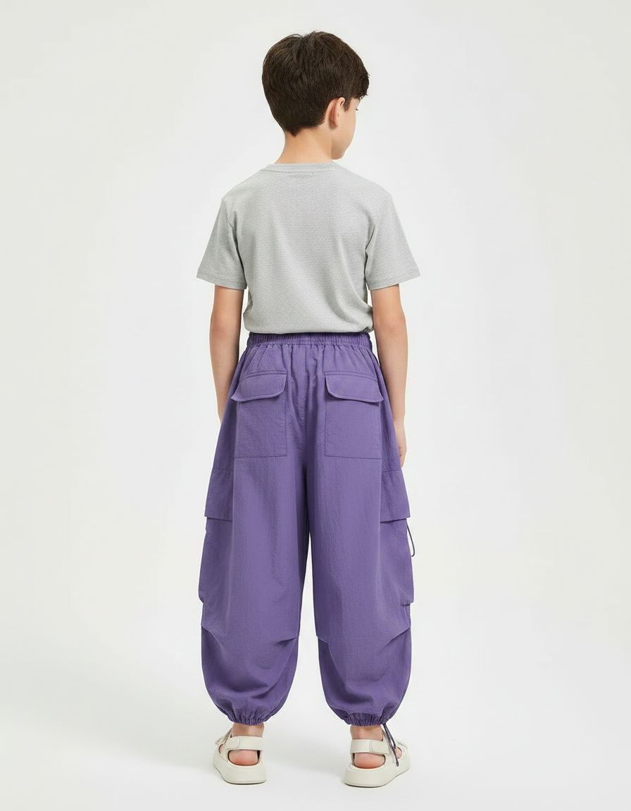 Pantalon Fluide Violet Cargo Ample Enfant Décontracté - Polyester - vue 2