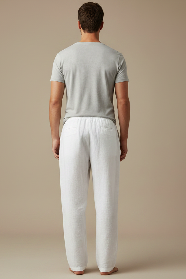 Pantalon Fluide Homme Blanc Coupe Ample Lin - vue 2