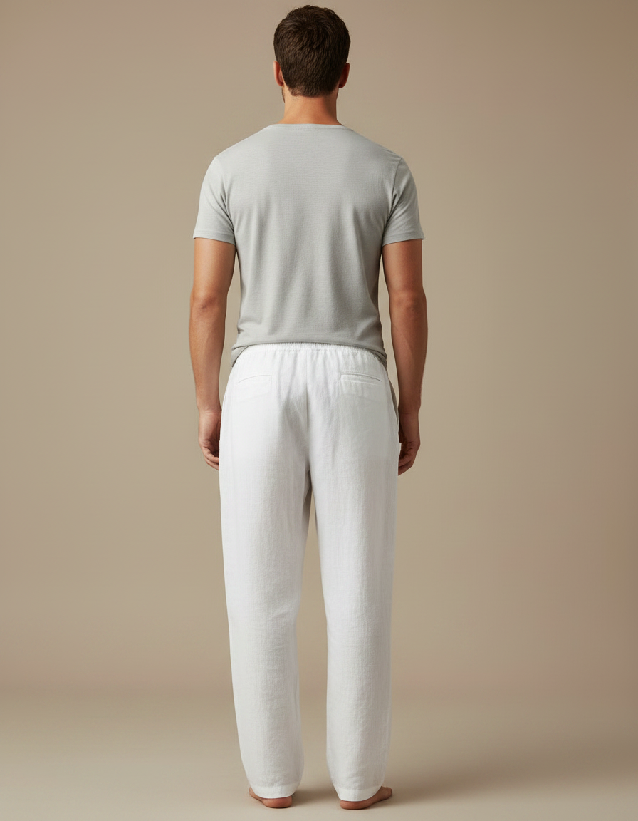 Pantalon Fluide Homme Blanc Coupe Ample Lin - vue 2