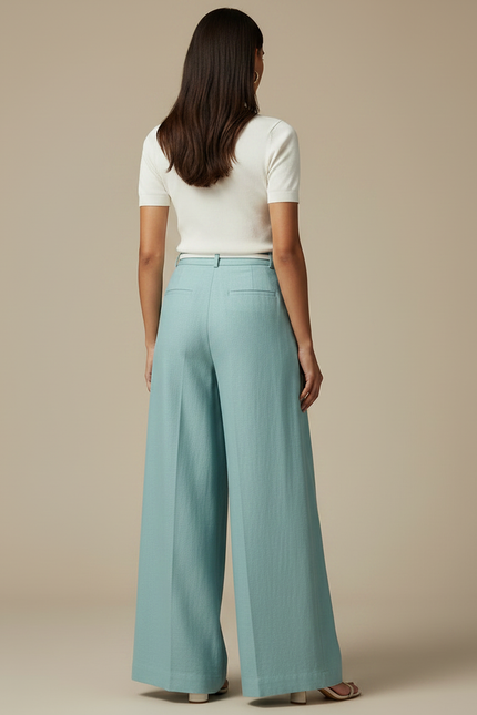 Pantalon Fluide Ample Bleu Ciel Taille Haute Lin - vue 2