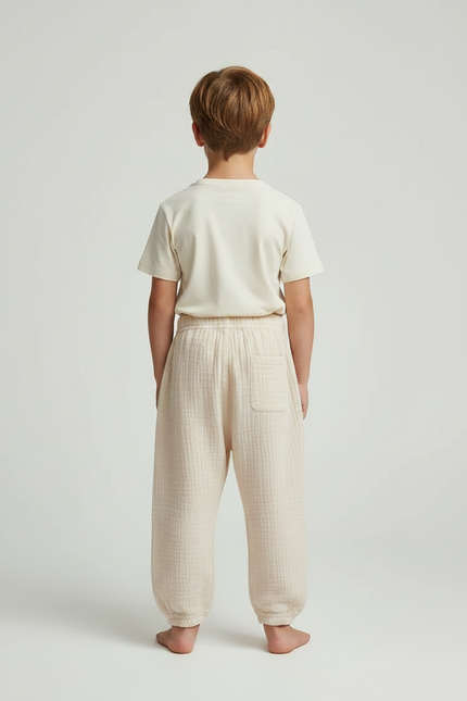 Pantalon Fluide Beige Gaze Ample Confortable Enfant - Coton - vue 2