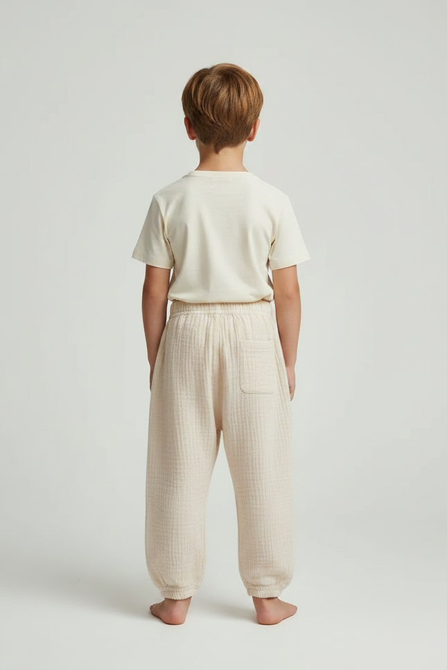 Pantalon Fluide Beige Gaze Ample Confortable Enfant - Coton - vue 2