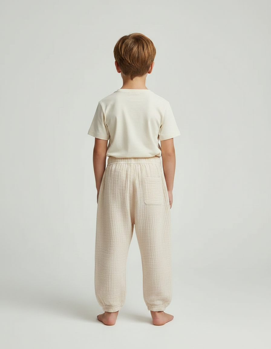 Pantalon Fluide Beige Gaze Ample Confortable Enfant - Coton - vue 2