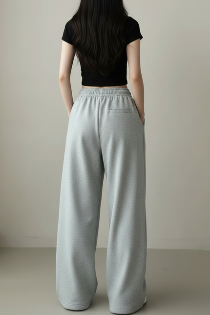 Pantalon Fluide Gris Ample Cordon Imprimé Décontracté - Molleton - vue 2