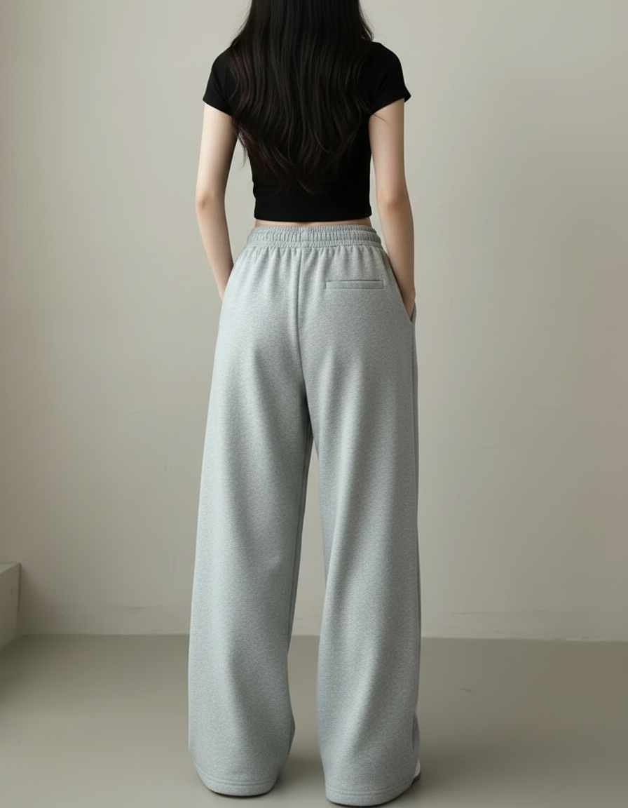 Pantalon Fluide Gris Ample Cordon Imprimé Décontracté - Molleton - vue 2