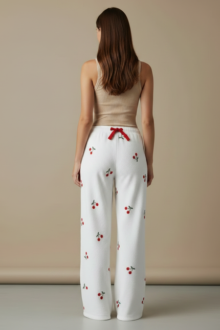 Pantalon Fluide Blanc Cerises Doux Ample Décontracté - Molleton - vue 2