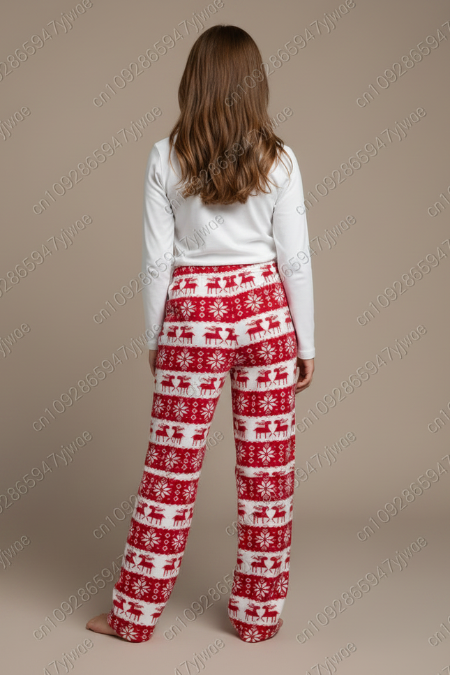 Pantalon Fluide Rouge Noël Renne Polaire Confortable - Molleton - vue 2