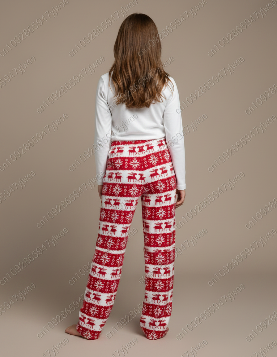 Pantalon Fluide Rouge Noël Renne Polaire Confortable - Molleton - vue 2