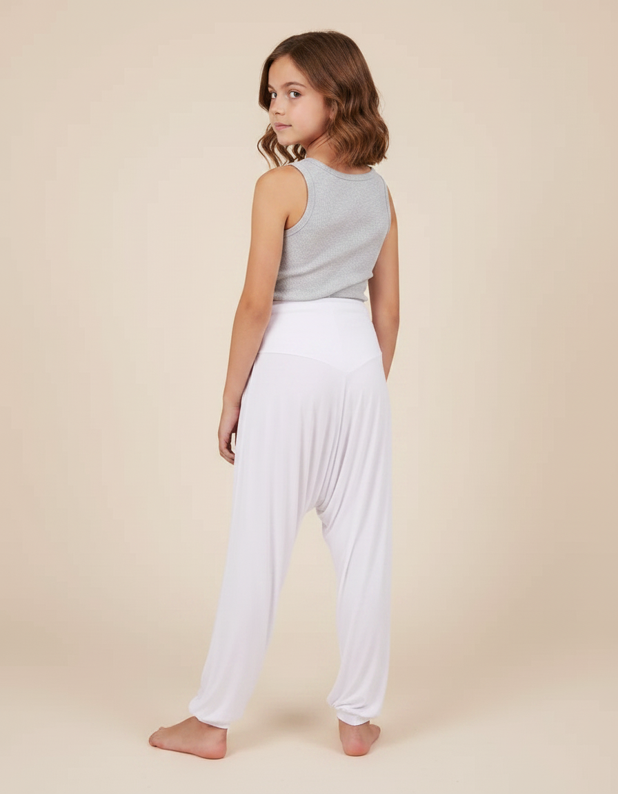 Pantalon Fluide Blanc Ample Harem Confortable Fille - Viscose - vue 2