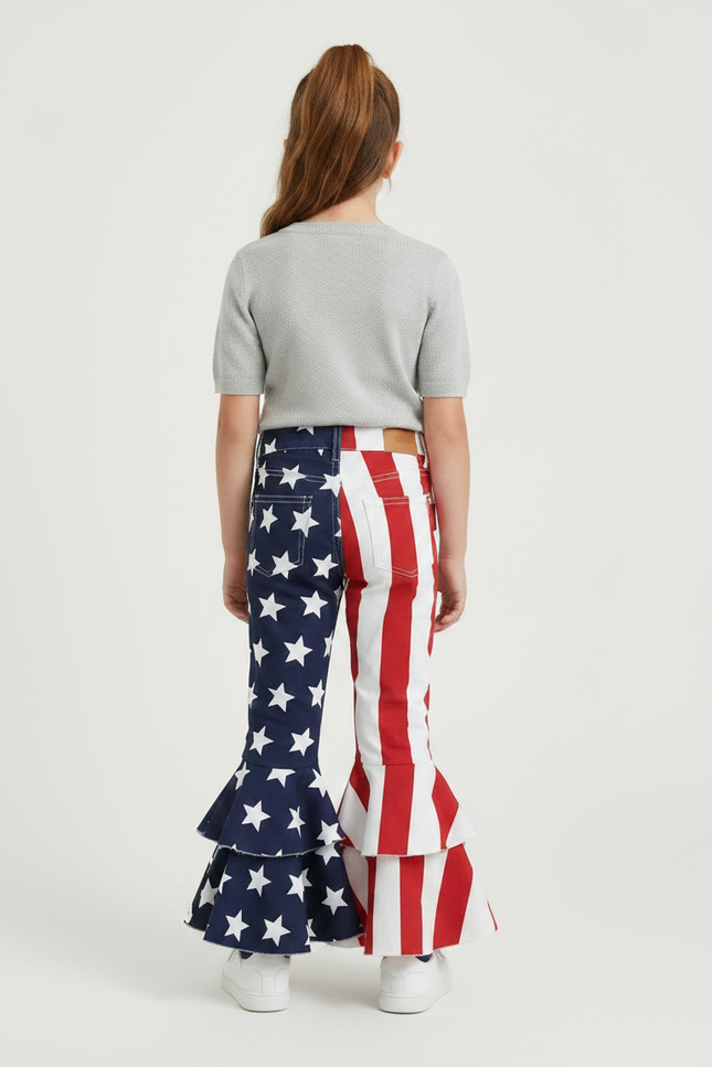Pantalon Fluide Drapeaux Américains Évasé Volants Enfant - Multicolore Jean - vue 2
