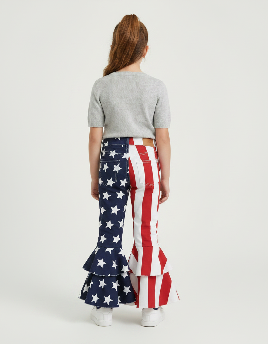 Pantalon Fluide Drapeaux Américains Évasé Volants Enfant - Multicolore Jean - vue 2
