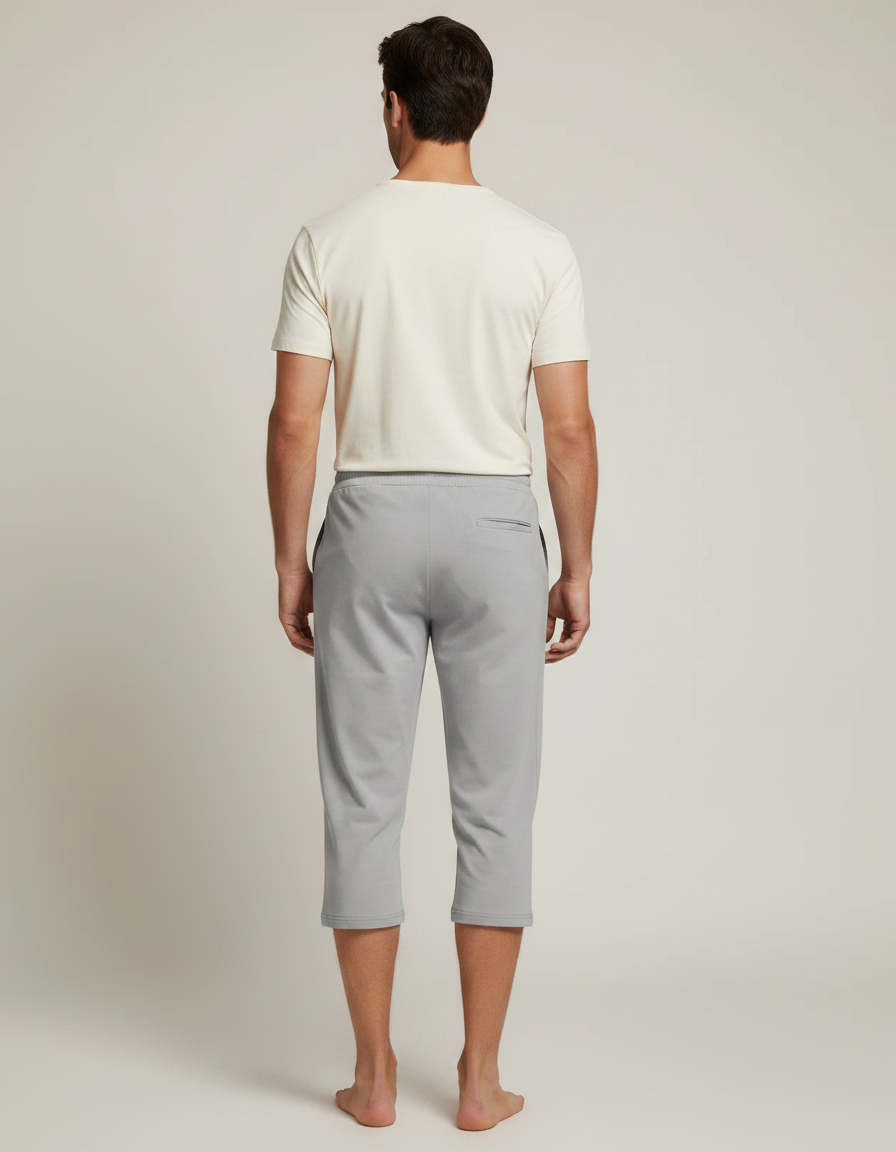 Pantalon Fluide Gris Court Décontracté Homme Cordon - Molleton - vue 2
