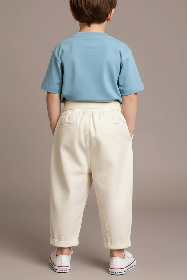 Pantalon Fluide Écru Ample Coton Enfant Décontracté - Beige - vue 2