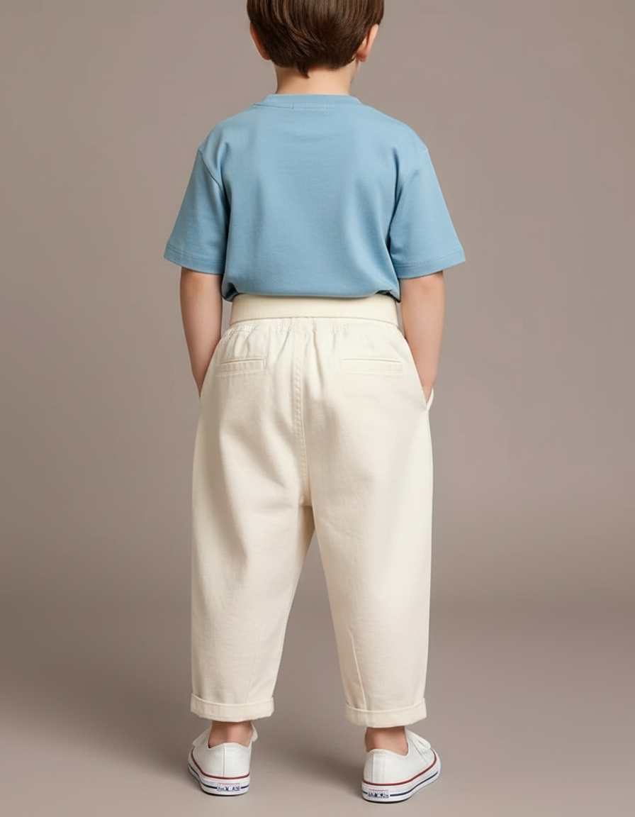 Pantalon Fluide Écru Ample Coton Enfant Décontracté - Beige - vue 2