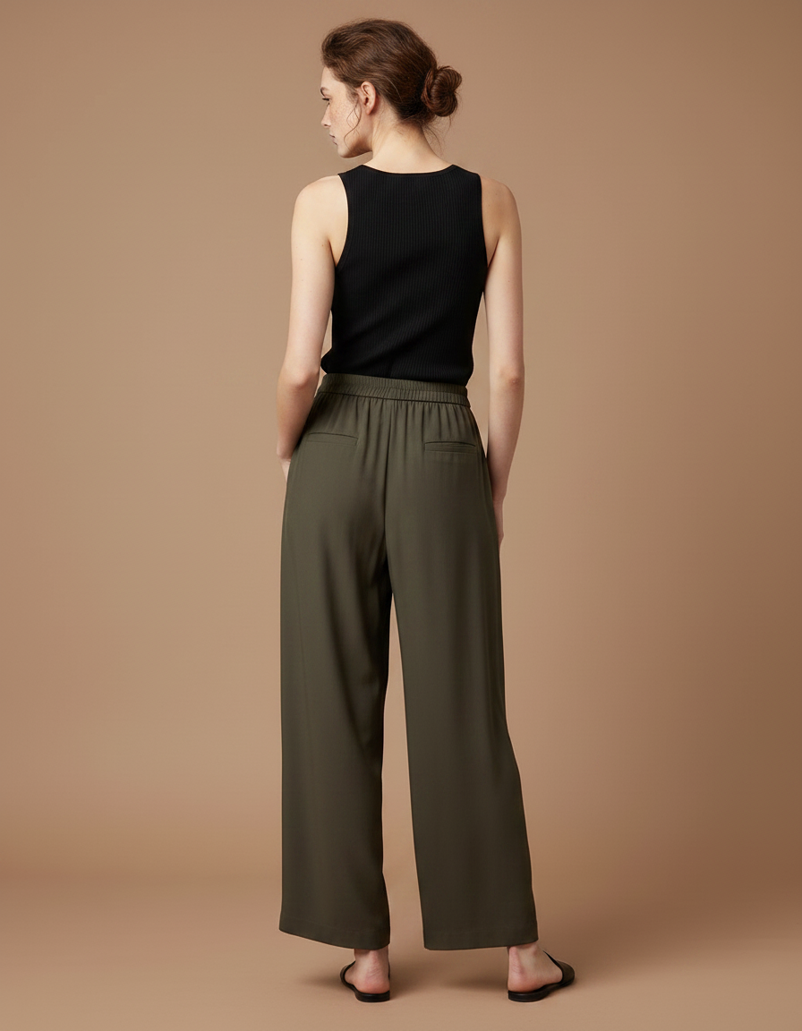 Pantalon Fluide Kaki Ample Décontracté Femme - Viscose - vue 2