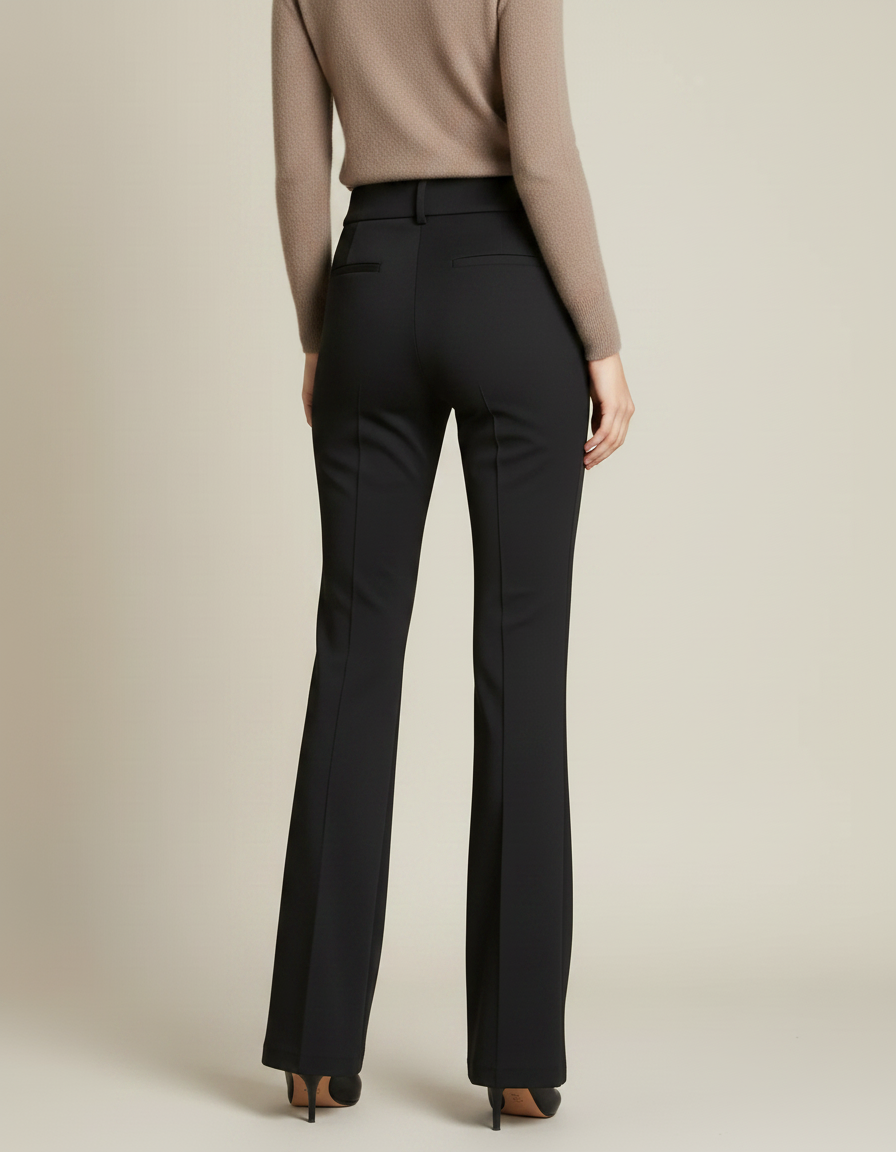 Pantalon Fluide Noir Évasé Taille Haute Élégant - Polyester - vue 2