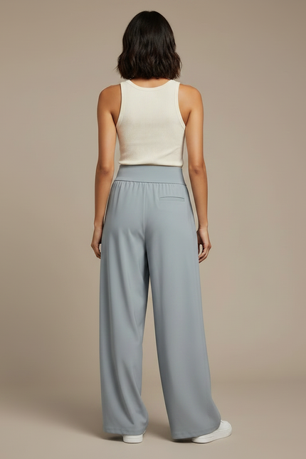 Pantalon Fluide Gris Ample Plissé Décontracté - Polyester - vue 2