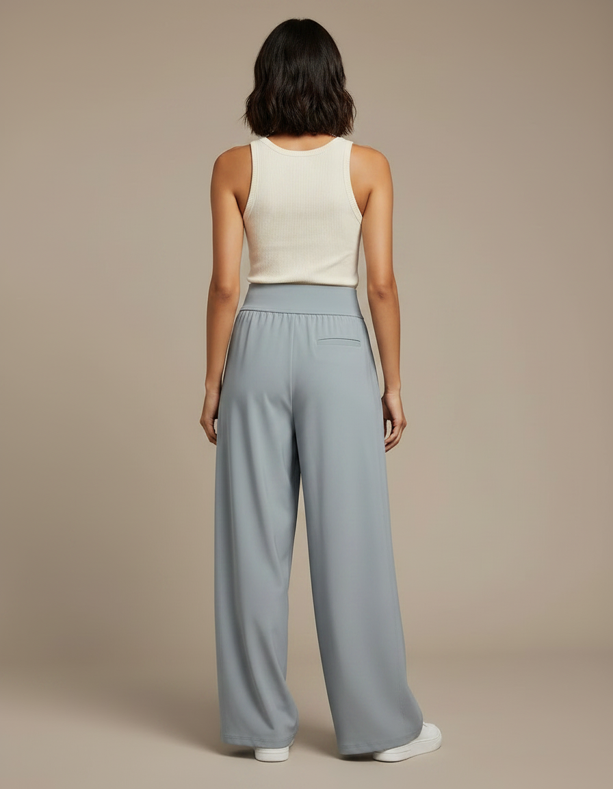 Pantalon Fluide Gris Ample Plissé Décontracté - Polyester - vue 2