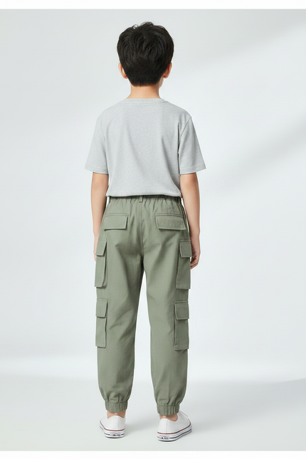 Pantalon Fluide Cargo Vert Kaki Multi-Poches Garçon - Toile - vue 2