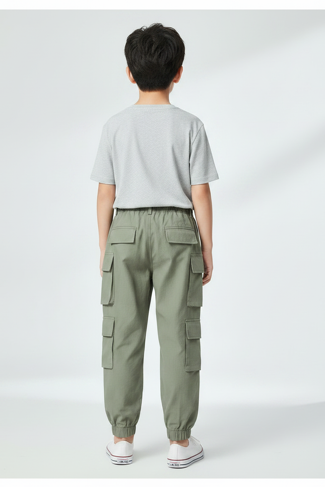 Pantalon Fluide Cargo Vert Kaki Multi-Poches Garçon - Toile - vue 2