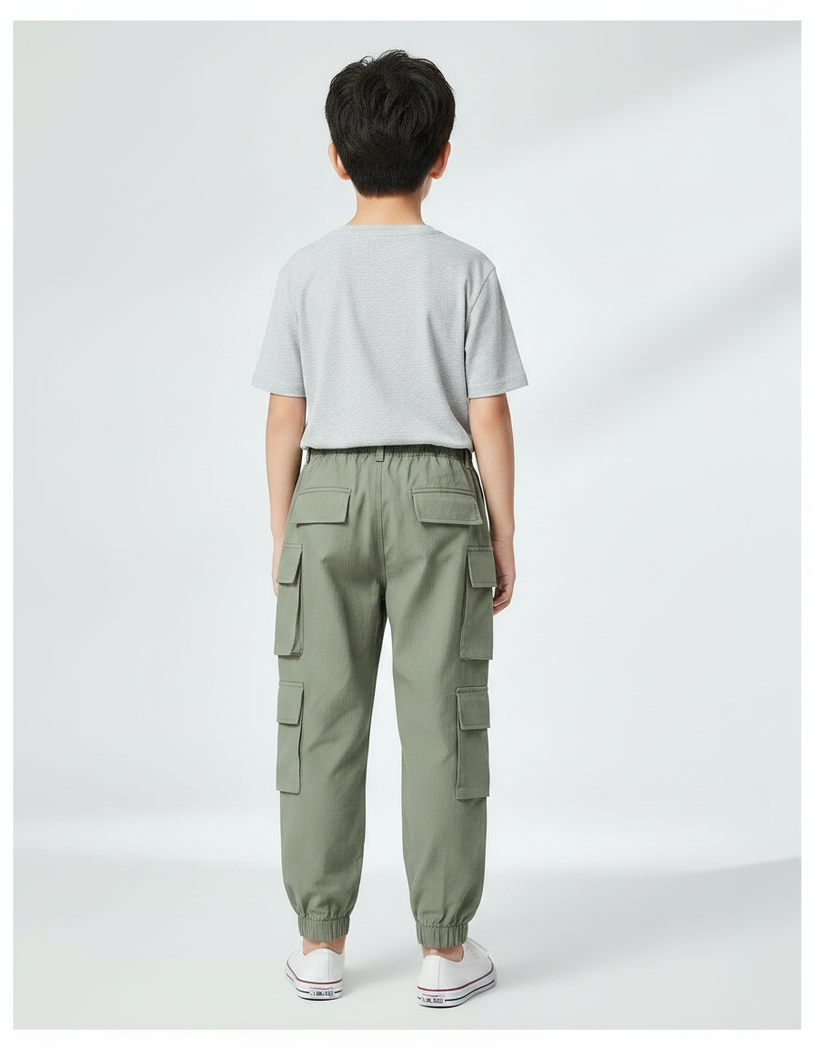 Pantalon Fluide Cargo Vert Kaki Multi-Poches Garçon - Toile - vue 2