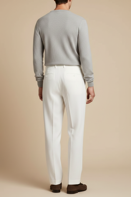 Pantalon Fluide Blanc Lin Droit Plissé Élégant Homme - vue 2
