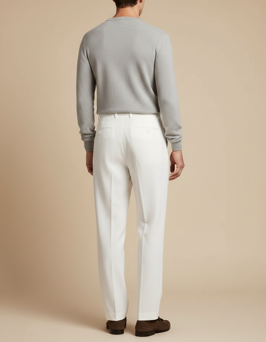 Pantalon Fluide Blanc Lin Droit Plissé Élégant Homme - vue 2