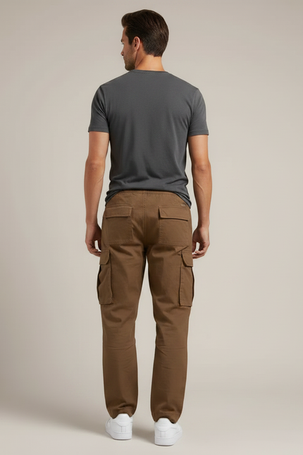 Pantalon Fluide Marron Cargo Ample Décontracté - Toile - vue 2