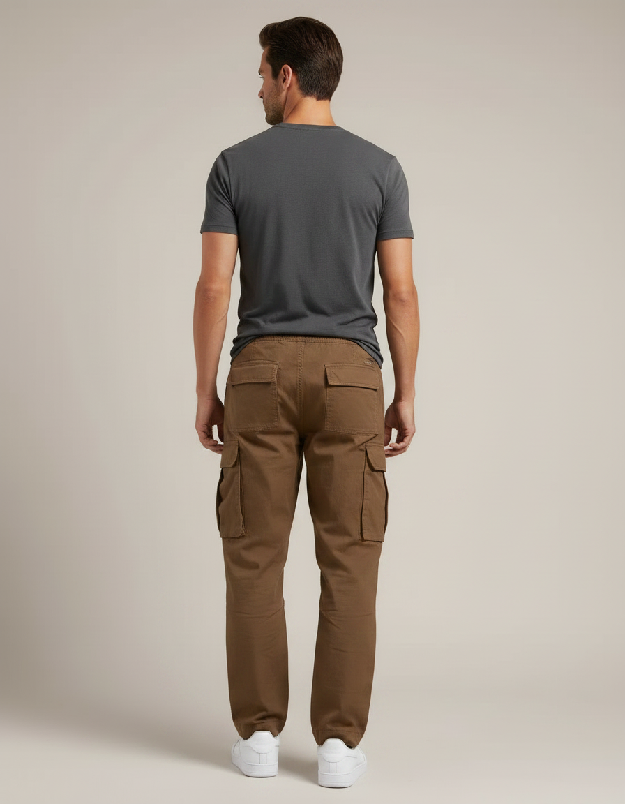 Pantalon Fluide Marron Cargo Ample Décontracté - Toile - vue 2