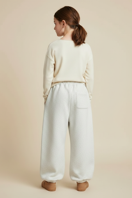 Pantalon Fluide Gris Ample Molletonné Lettres Fille - vue 2