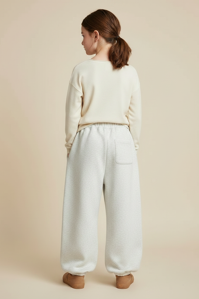 Pantalon Fluide Gris Ample Molletonné Lettres Fille - vue 2
