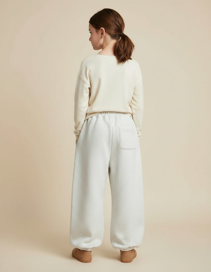 Pantalon Fluide Gris Ample Molletonné Lettres Fille - vue 2