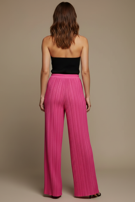 Pantalon Fluide Plissé Rose Ample Élégant Femme - Polyester - vue 2