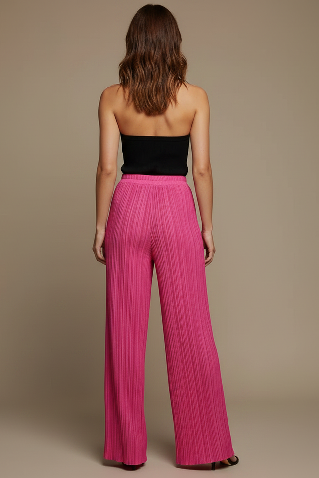 Pantalon Fluide Plissé Rose Ample Élégant Femme - Polyester - vue 2