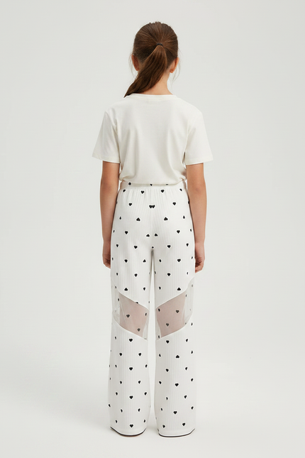 Pantalon Fluide Blanc Cœur Maille Ample - vue 2