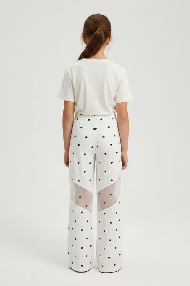 Pantalon Fluide Blanc Cœur Maille Ample - vue 2